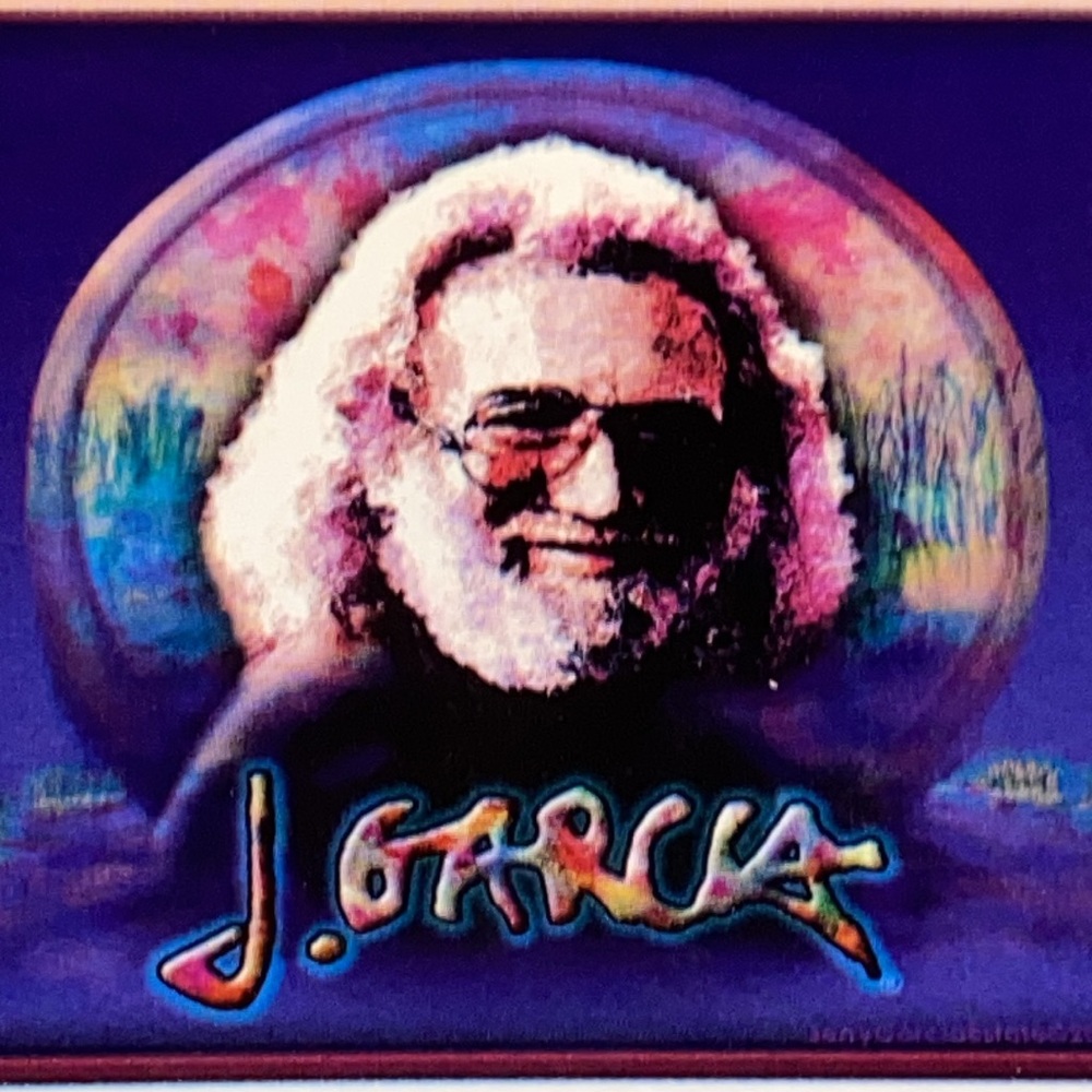 Retro 1990s Jerry Garcia Window Sticker. Transparent.            6 1/2 x 5 1/2